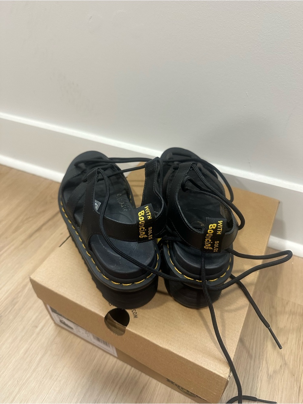 Dr. Martens Black Lace-Up Platform Sandals with Yellow Stitching - Picture 6 of 6